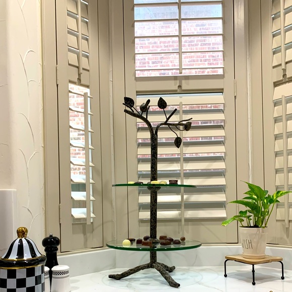 Like New double tiered glass cupcake quiche hors d'oeuvre stand +perching branch - Picture 8 of 8